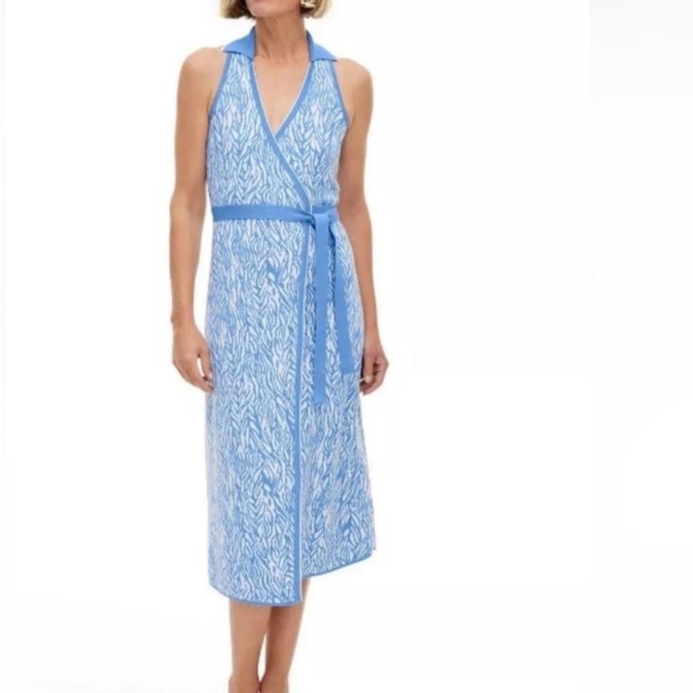 Diane Von Furstenberg Light Blue Printed Wrap Maxi Dress